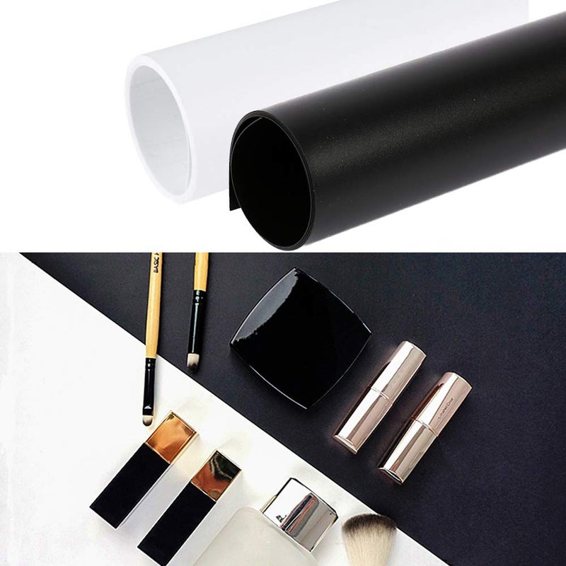 Meking 20x39 Inch PVC Backdrop, 2-Pack Waterproof Matte Photography Background for Flat Lay Food & Cosmetic Small Product Photo Studio Shooting (White+Black) - Image 1